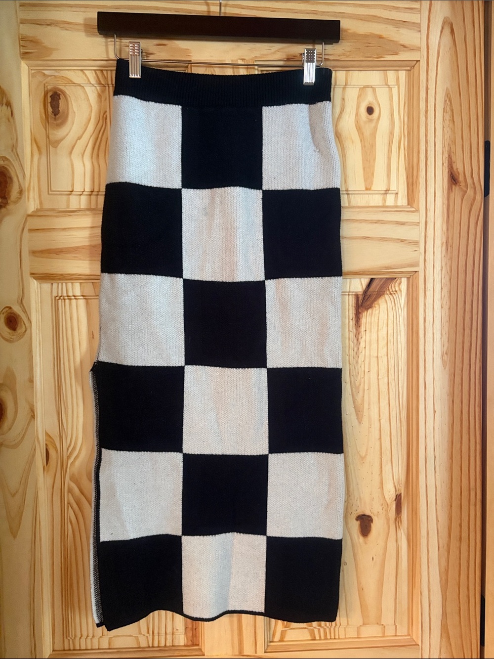 Black and White Checker Knit Midi Skirt